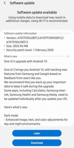 <br />
						Samsung Galaxy A70s начал получать обновление Android 10 с One UI 2.0<br />
					